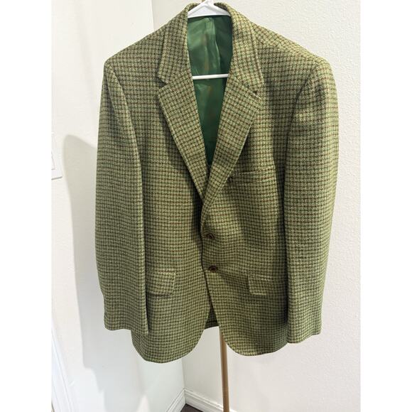 Botany 500 Blazer Bledsoe’s Mens’s Shop Green Houndstooth Wool 41 Regular Vtg - Picture 1 of 8